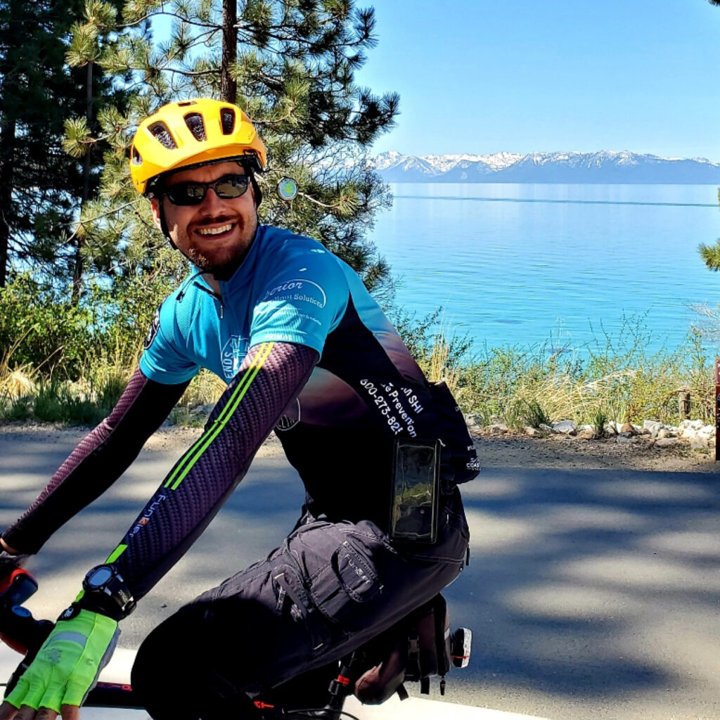 Ends Cycling crew member Matt cycling during a tour