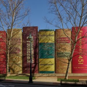 The "community bookshelf," as the facade of the facility's parking garage is often called, at the Kansas City Central Library, the main downtown library in Missouri's largest city                        

More:

 Original public domain image from Library of Congress